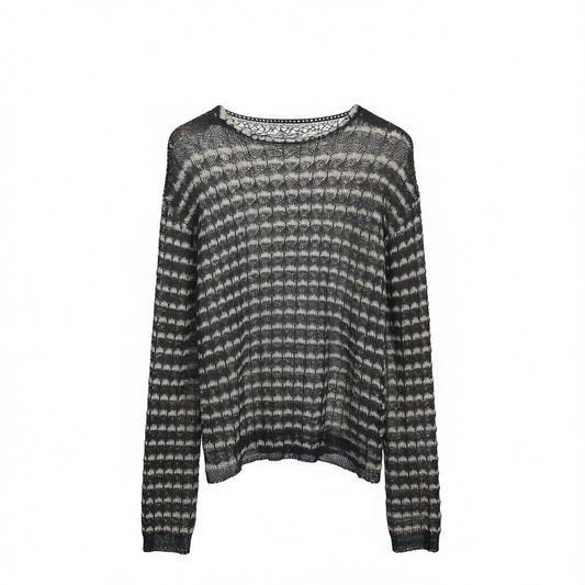 [835]NM  popular reputation best-selling imported from Italy linen mercerized cotton patterned hollow knit fishnet blouse