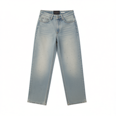 [091]N KEIGAN/JINBIAO European-Imported Heavyweight Bespoke Positional Rhinestone Starry Fashionable Straight-Leg Jeans