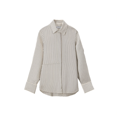 [554]GG     Minimalist Office Wear 、 Fine Vertical Stripe Print Double Crepe Silk Collar Long Sleeve Women's Shirt