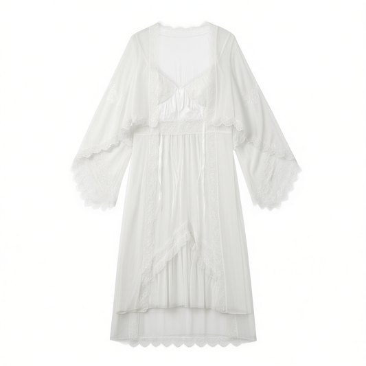 [350]NM Ice Silk Pajamas for Women, Spring and Summer Sexy Camisole Nightgown and Robe Set with Breast Pads, Bridal Morning Robe