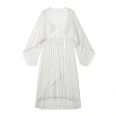 [350]NM Ice Silk Pajamas for Women, Spring and Summer Sexy Camisole Nightgown and Robe Set with Breast Pads, Bridal Morning Robe