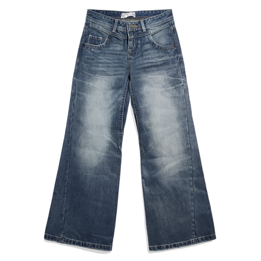 [602]NG        Women's Vintage Washed Blue Jeans Summer American Street Style Low-Waist Loose Straight-Leg Floor-Length Pants