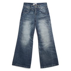 [602]N Escape from Chigang West Women's Vintage Washed Blue Jeans Summer American Street Style Low-Waist Loose Straight-Leg Floor-Length Pants