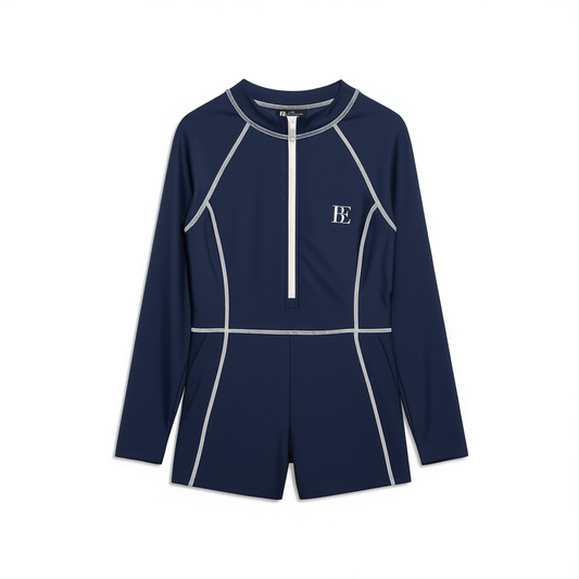 [515] BE Vandebe MIX Series Women's One-Piece Swimsuit, Long-Sleeve Sun Protection, Slimming and Comfortable, High-End Surfing Style