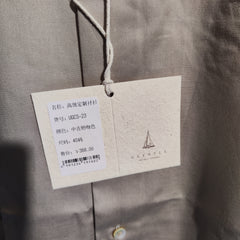 [360]NM   Menswear Brand "Vintage Milk Coffee" Satin-Feel Pure Cotton Italian Vinguntoe Neck Long-Sleeve Shirt