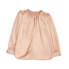 [059]N MandyZhang French Chic Acetate Shirt for Women Autumn Fashion Knot-Collar Elegant Versatile Long Sleeve Top