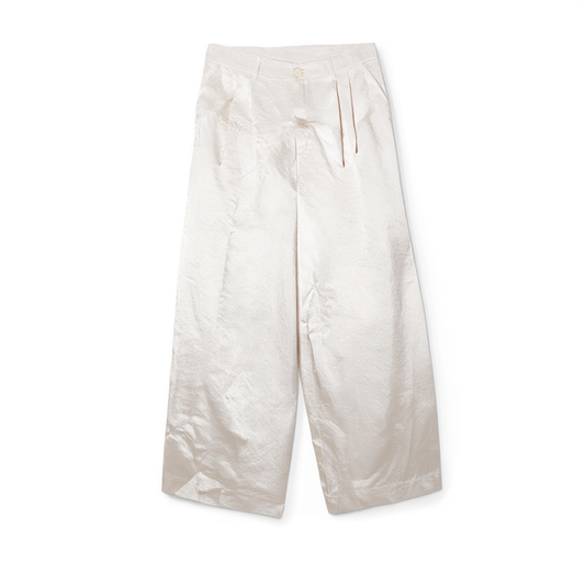 [571]NG      Women's High-Waisted Wide-Leg Pants, Pleated and Raw Edge Design for a Draping, Loose Fit