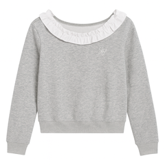 [849]GS    iNSLiiSA Retro American Lace Trim Cross-Shoulder Loose-Fitting Unique Women's Slimming Spring Long Sleeve Top