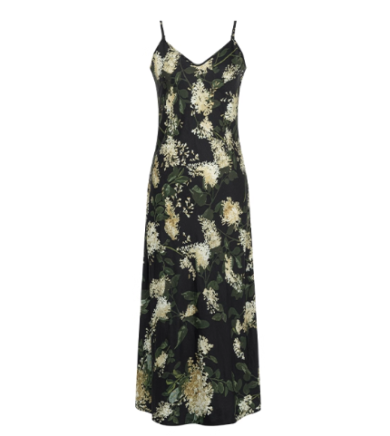 [850]MS  MEIYANG [In Stock] Flower Cluster Tencel Strapless Dress French Print V-Neck Sleeveless Resort Dress