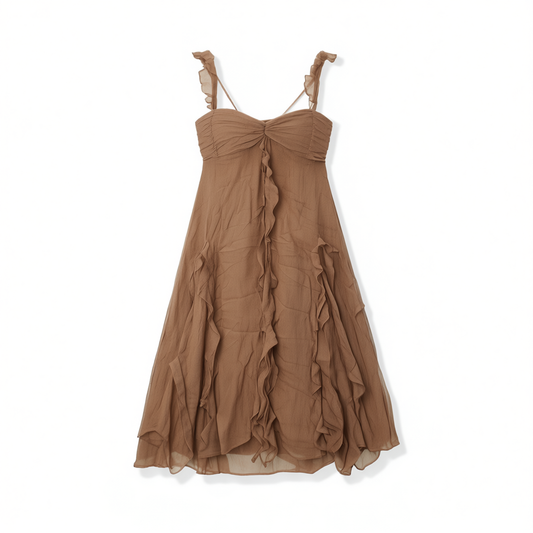[940]NM  Vacation Ruffle Hem Sleeveless Dress, Regular and Midi Lengths