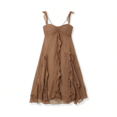 [940]NM  Vacation Ruffle Hem Sleeveless Dress, Regular and Midi Lengths