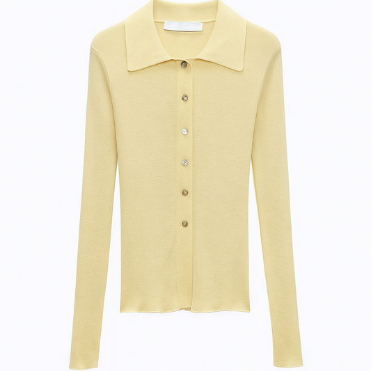 [864]MS ZA Women's New Arrival French Chic Fitted Long Sleeve Collared Semi-Transparent Ribbed Knit Lightweight Jacket 9598097