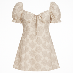 [883]MS French Square Neck Puff Sleeve Floral Print Dress for Kids with Tailored Waist Slimming Elegant Petite A-Line Drawstring Skirt Summer