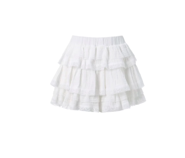 [894]MS White Lace Puff Skirt for Women Summer New Style Plus Size High Waist Hides Hips Slimming A-Line Skirt