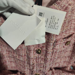 [792]G    Redsuit Imported Wool Gabardine Gentle Pink Chanel-Style Jacket Hand-Rolled Edges Four Pockets Checkered Blouse New