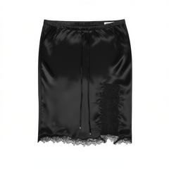 [202]N [Carnival Price] LEDIM WANG Acetate Split Midi Skirt Women Light Black Lace Short Skirt