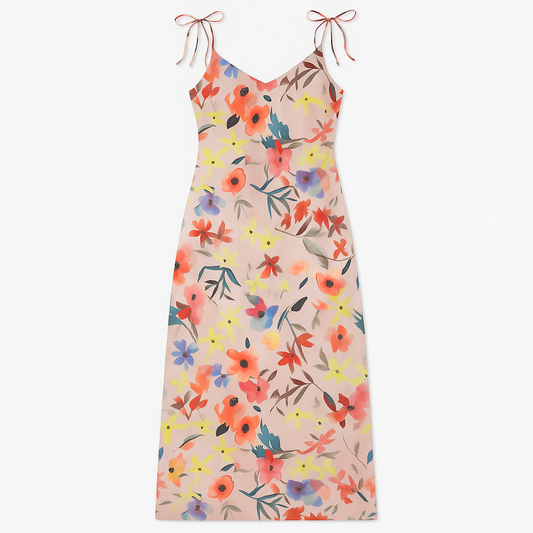 [908]GS    High-End 2025 Summer Floral Print Strapless Chiffon Dress for Women - Stylish Petite Design with Tailored Waist