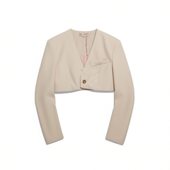 [606]N le palais vintage trendy beige old money style short jacket + high-waisted wide-leg pants tailored set