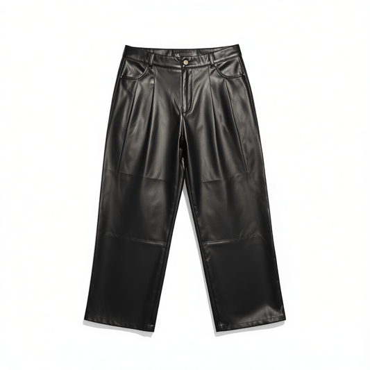 [863]N  Next Kiss Black Leather Pants for Women 2025 Spring and Autumn New Arrival High-Waisted Straight-Leg Slimming PU Leather Wide-Leg Pants