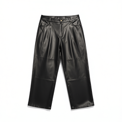 [863]N  Next Kiss Black Leather Pants for Women 2025 Spring and Autumn New Arrival High-Waisted Straight-Leg Slimming PU Leather Wide-Leg Pants