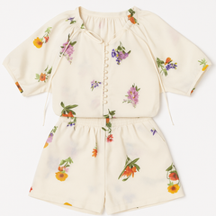 [911]NS Cool and Serene Old Money Style Sophisticated Tea-Inspired Outfit New Chinese Retro Floral Shirt and Shorts Two-Piece Set
