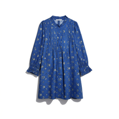 [846]G    RaisinStudio Icelandic Nocturne ~ French Vintage Blue Loose-Fitting Doll Shirt Printed Puffed Sleeve Dress