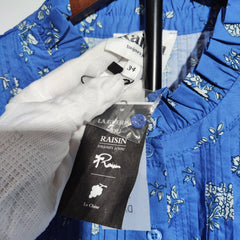 [846]G    RaisinStudio Icelandic Nocturne ~ French Vintage Blue Loose-Fitting Doll Shirt Printed Puffed Sleeve Dress