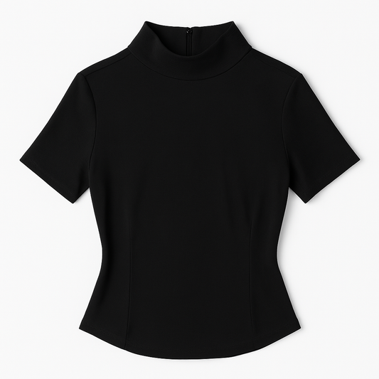 [916]MS Women's Summer New Arrival Slimming Zipper Collar Short-Sleeve T-Shirt Asymmetrical Inner Top Short Crop Top