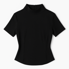 [916]MS Women's Summer New Arrival Slimming Zipper Collar Short-Sleeve T-Shirt Asymmetrical Inner Top Short Crop Top