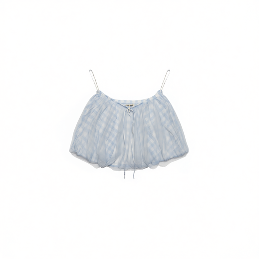 [236]MM  Lime Flavor Super Soft Mesh Breathable Plaid Slim Fit Puff Bouffant Skirt