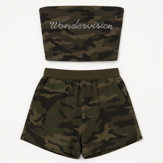 [922]MS Mo [In Stock] Rhinestone Stretch Camouflage Bodysuit, American Retro Sexy Backless Crop Top