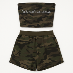 [922]MS Mo [In Stock] Rhinestone Stretch Camouflage Bodysuit, American Retro Sexy Backless Crop Top