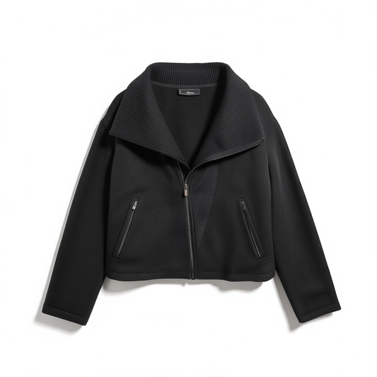 [126]G   BEVAN UP|Bias cut*High stand-up collar textured short jacket
