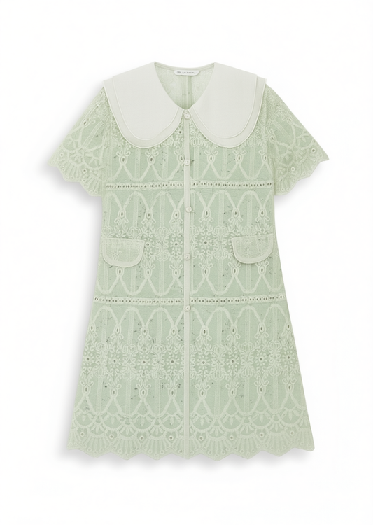 [255]MM  Plump Goddess Yingying Plus Size Women's Summer Elegant Aristocratic Doll Collar Slimming Sweet Embroidered Lace Dress