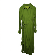 [643]G   2025 Summer Stylish and Unique French-Chic Green Linen Dress for Women with High-End Waist-Cinching Design