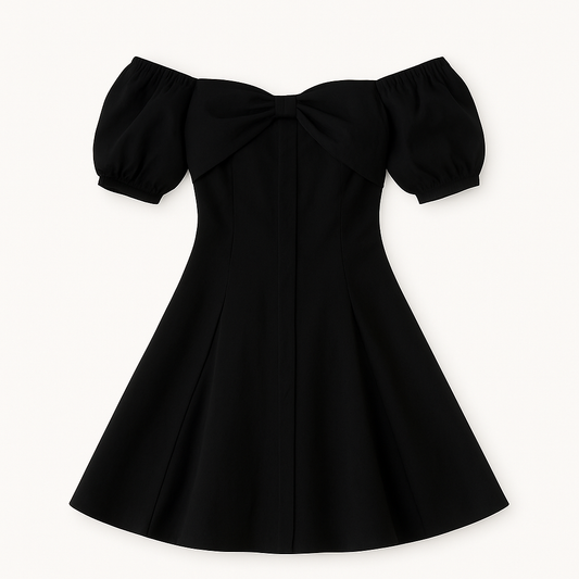 [930]MS Black Dress Summer 2024 New Hepburn Style Little Black Dress Off-the-Shoulder Strapless Dress Design Tailored Waist Dress