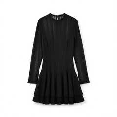 [178]N  Black Round Neck Long Sleeve Women's Dress 2025 Spring New Arrival Unique Design High-End Puff Sleeve Dress