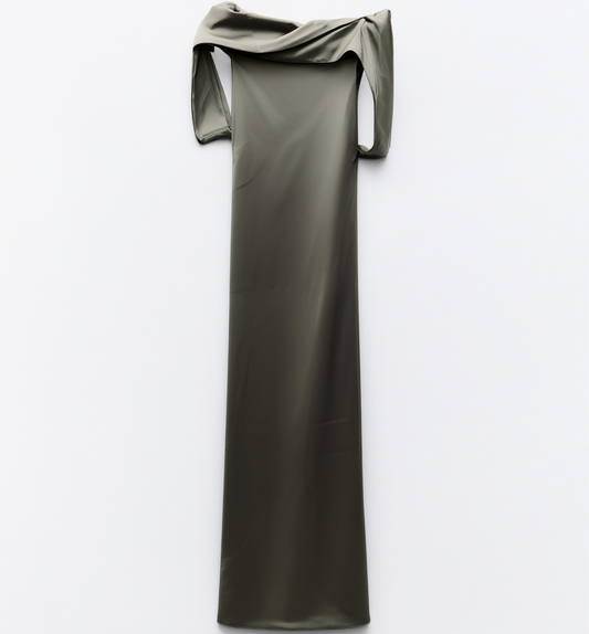 [131]G  1S Venus Off-Shoulder Bodysuit Dress with Neck Ribbon, Acetate Satin Romantic Birthday Party Toast Dress