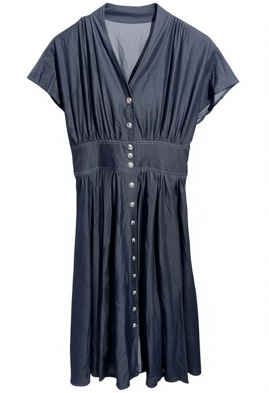 [757]MM  navy blue work-style sleeveless dress women 2025 summer new mature temperament slim fit wide-skirt dress