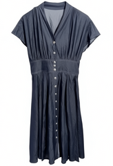 [757]MM  navy blue work-style sleeveless dress women 2025 summer new mature temperament slim fit wide-skirt dress