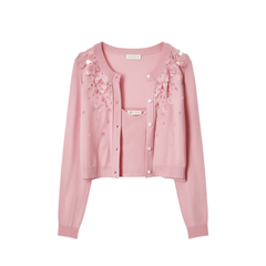 [035]G   ORG Pink French Casual Elegant Sequins Long Sleeve Sun Protection Cardigan Top Spring/Summer 2025