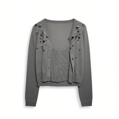 [675]G   ORG Gray French Casual Exquisite Sequin Long Sleeve Sun Protection Cardigan Strapless Vest Set Spring/Summer 2025