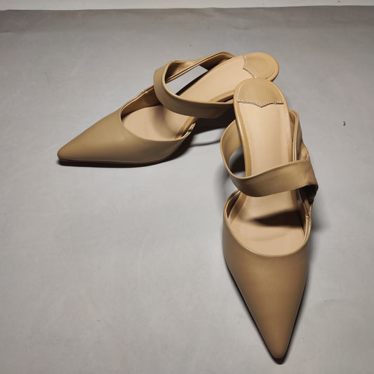 [875]NM  Chic recommendation?c Style Strongly Recommended for Yourself! Elongates Legs! European and American Apricot Color Pointed Toe Thin Heel High Heels Fairy Open-Toe Sandal