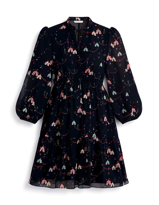 [284]MM [Promotional Price] Fahanyichi V-Neck Silk Dress 2025 Spring and Summer New Arrival French Elegance Mulberry Silk Petite Size Floral Print Dress