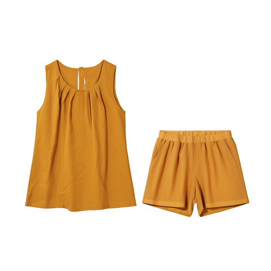 [343]NM  French summer new style linen halter top wide leg shorts casual sleeveless shirt set women