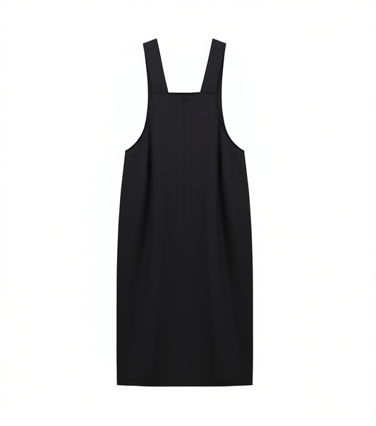 [224]NN LUXIXIAO Loose Slimming Straps Designer Overalls Preppy Mid-Length Strapless Dress Black