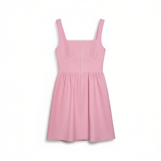 [740]G   RETURN SELF/New Belted Boat Neck Cotton Linen Reformation Dress Skirt for Women