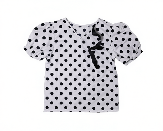 [794]GG   Yagoblan Summer 2025 Women's New White Polka Dot Short Sleeve Shirt, French Chic Design, Exclusive