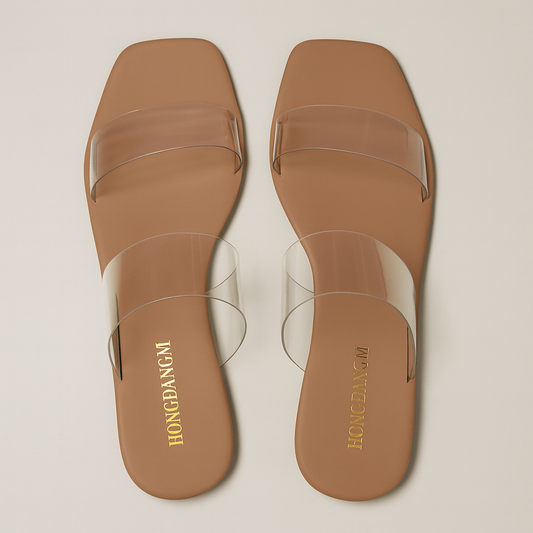 [953]JS Crystal Heel Women's Outdoor Slippers 2025 Summer New Arrival Fairy Style Thick Heel Sandals Fashion Square Toe High Heels Transparent Sandals