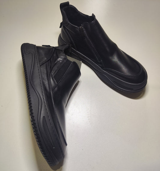 [820]MM  Genuine Leather Men's Autumn and Winter High-Top Flocked Lined Casual Leather Shoes Simple and Versatile Slip-On Chelsea Boots